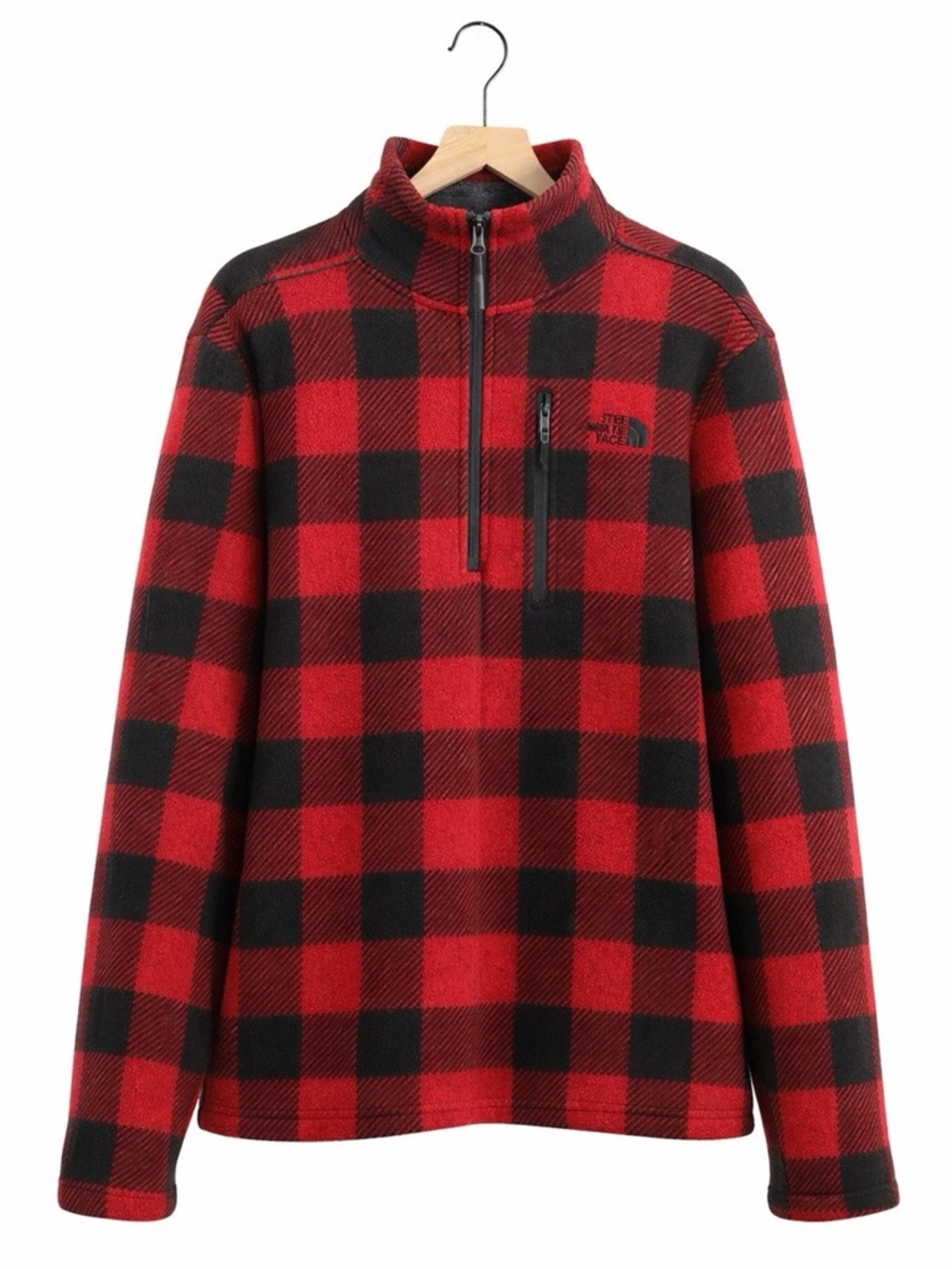 The North Face Men’s XL Red Black Buffalo Plaid Fleece Quarter Zip Pullover